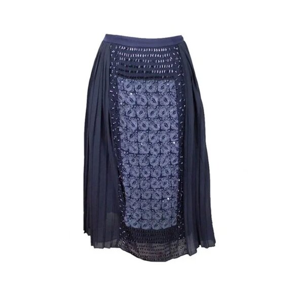 Tory Burch Black Pleated Sequins Embellished Front Holiday Christmas Party Skirt - Picture 2 of 8